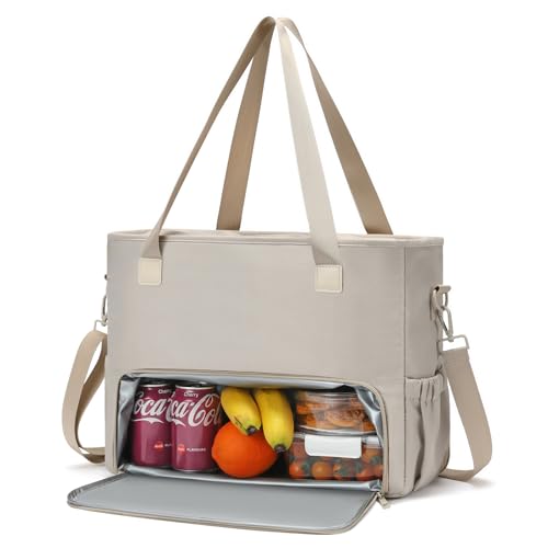 Khaki insulated lunch and laptop tote bag